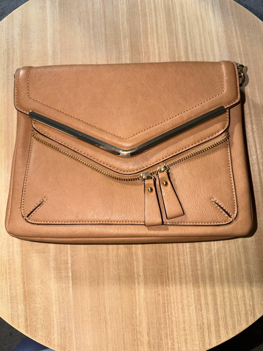 Tan Women’s Zip-Top Clutch/Crossbody